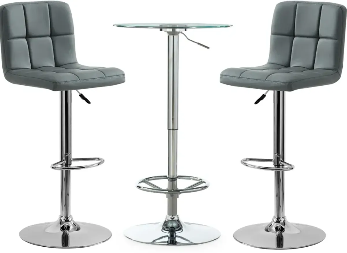 Dustin Table and Avani Bar Stools Set - Gray