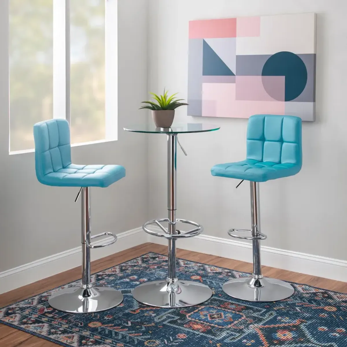 Dustin Table and 2 Avani Bar Stools - Teal