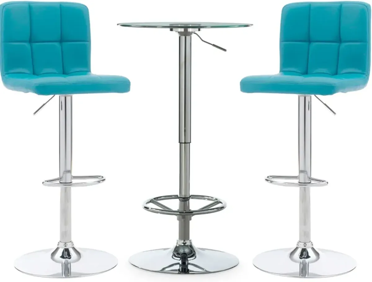 Dustin Table and 2 Avani Bar Stools - Teal