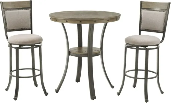 Cyril Pub Table and 2 Swivel Stools - Pewter