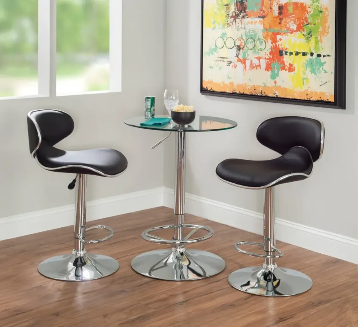 Dustin Table and 2 Liv Bar Stools Set - Black