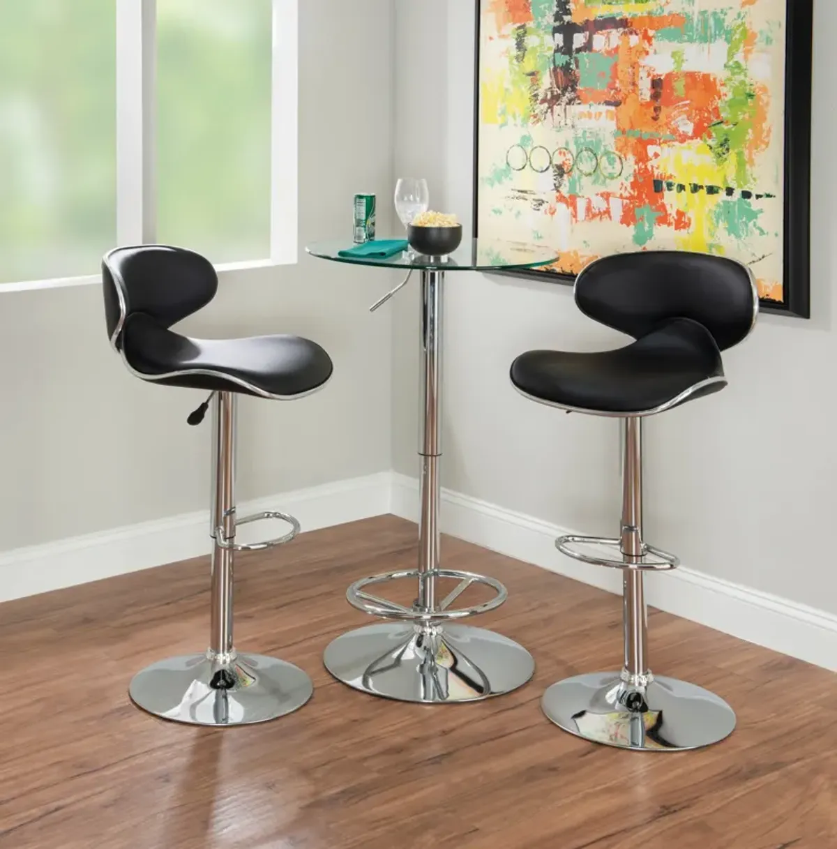 Dustin Table and 2 Liv Bar Stools Set - Black