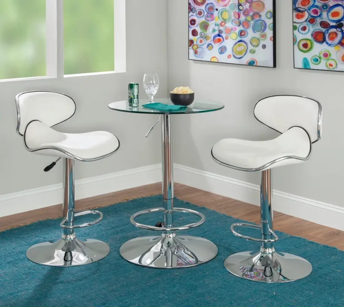 Dustin Table and 2 Liv Bar Stools Set - White