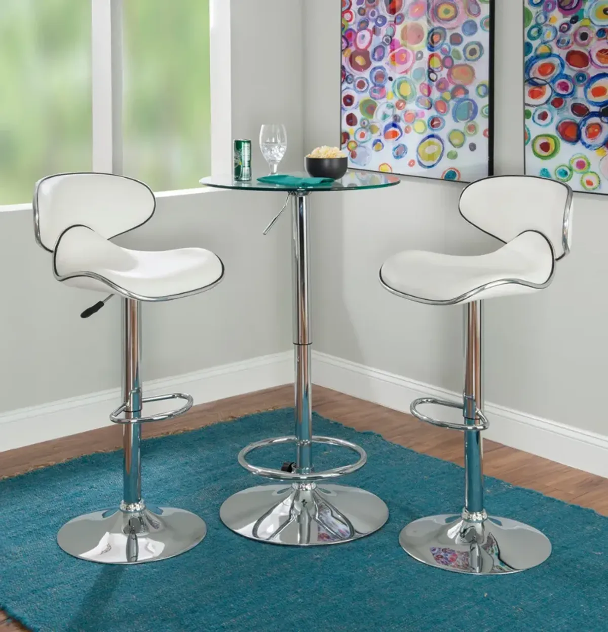 Dustin Table and 2 Liv Bar Stools Set - White