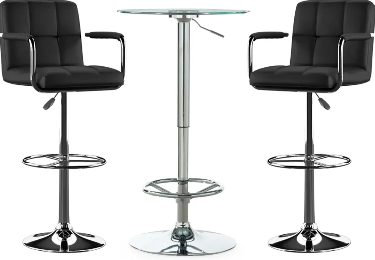 Dustin Table and 2 Graydon Bar Stools Set - Black