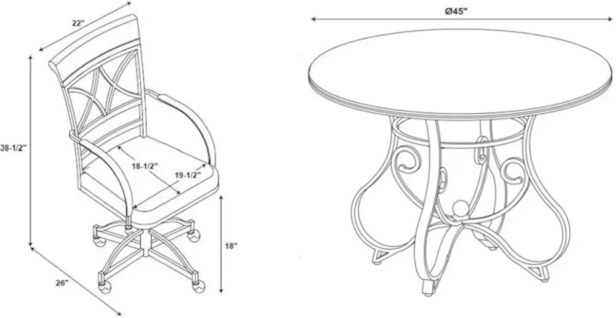 Rosedale 5-Piece Dining Set with 4 Swivel Chairs