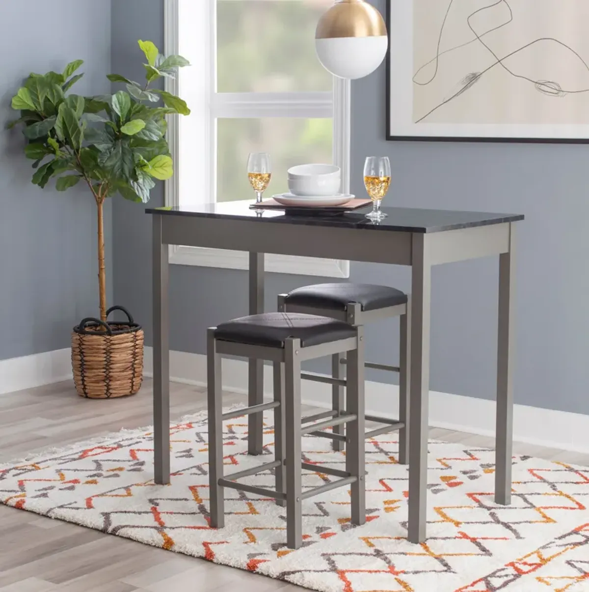 Brewer Counter-Height Dining Table and 2 Backless Stools