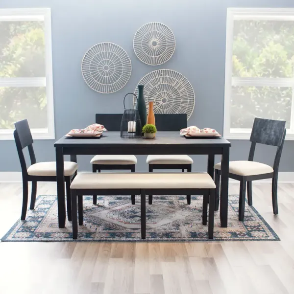 Rozon Dining Table, 4 Side Chairs and Bench - Dark Cherry