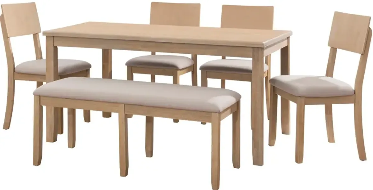 Rozon Dining Table, 4 Side Chairs and Bench - Natural
