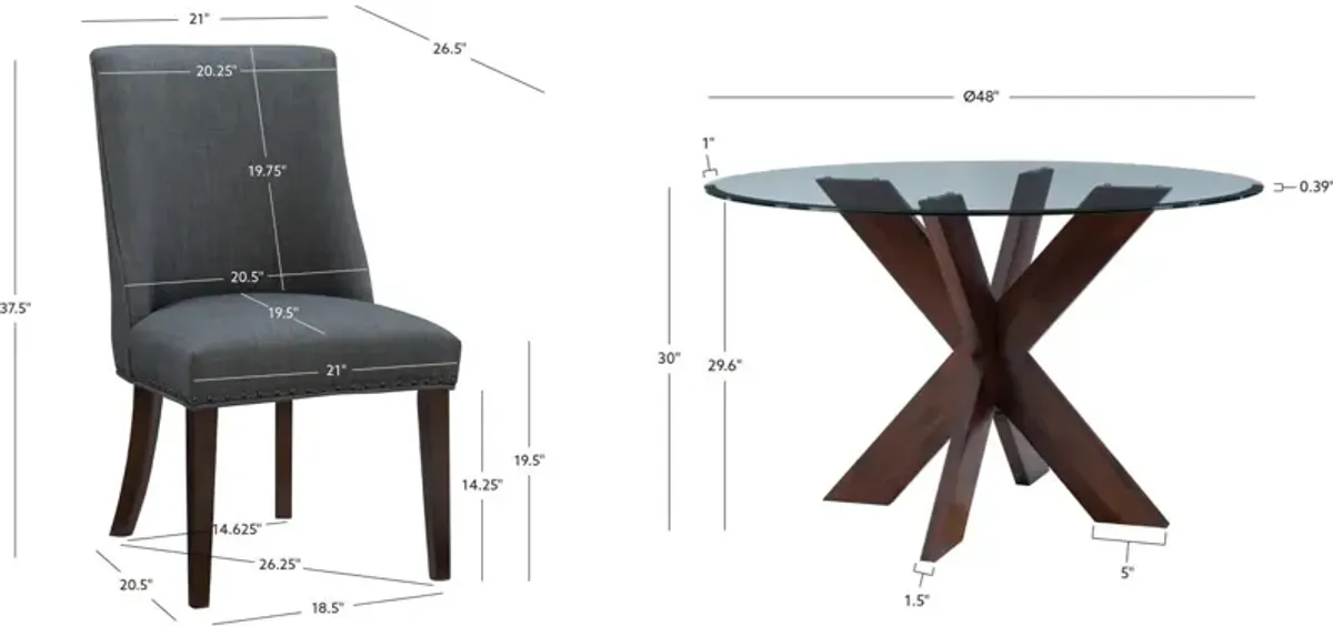 Whitaker Dining Table and 4 Upholstered Chairs - Gray