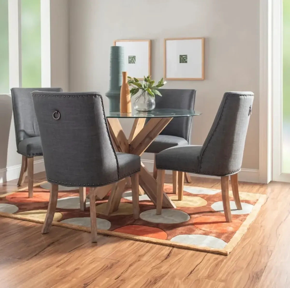 Whitaker Dining Table and 4 Upholstered Chairs - Natural/Gray