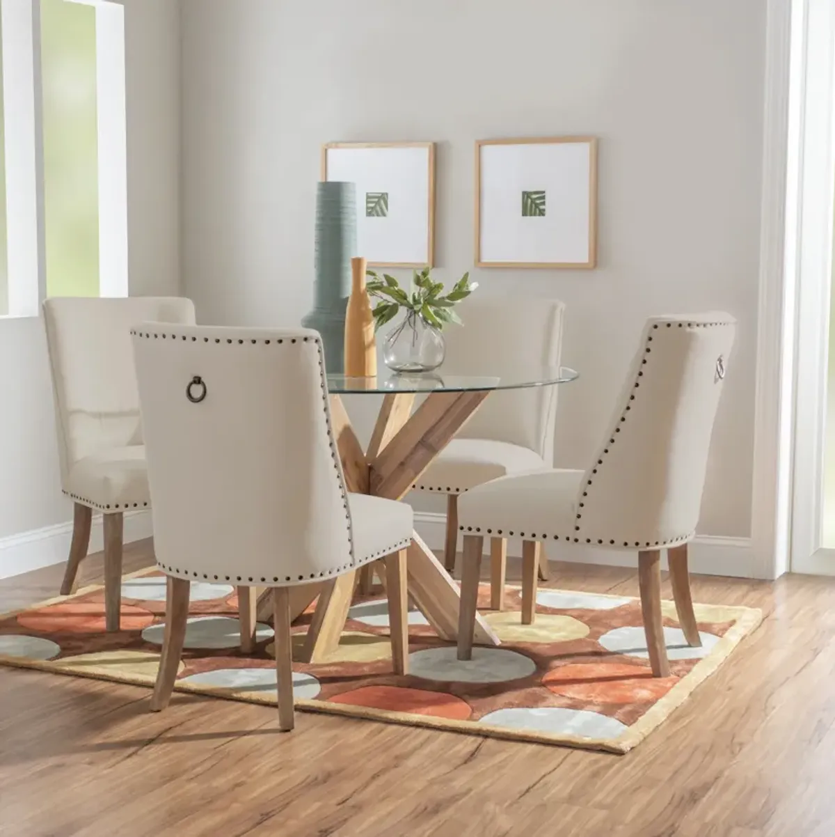Whitaker Dining Table and 4 Upholstered Chairs - Natural