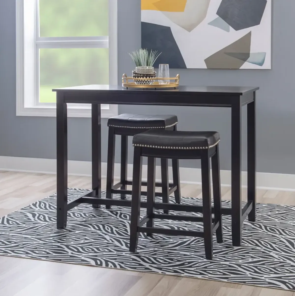Wilcox Counter-Height Dining Table and 2 Backless Stools - Black