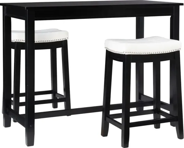Wilcox Counter-Height Dining Table and 2 Backless Stools - Black/White