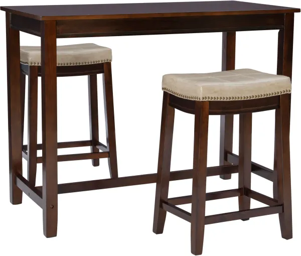 Wilcox Counter-Height Dining Table and 2 Backless Stools - Brown/Beige