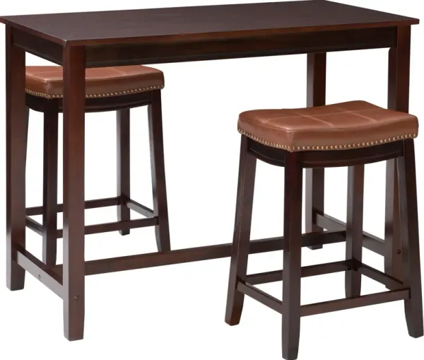 Wilcox Counter-Height Dining Table and 2 Backless Stools - Brown/Cognac