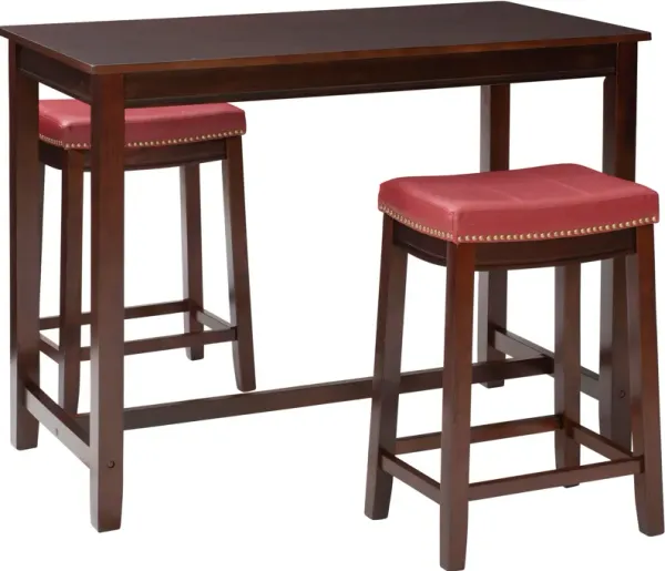 Wilcox Counter-Height Dining Table and 2 Backless Stools - Brown/Red
