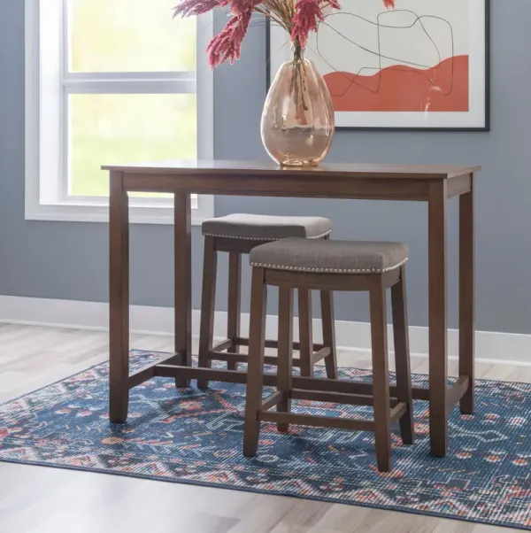 Wilcox Counter-Height Dining Table and 2 Backless Stools - Rustic Brown/Gray