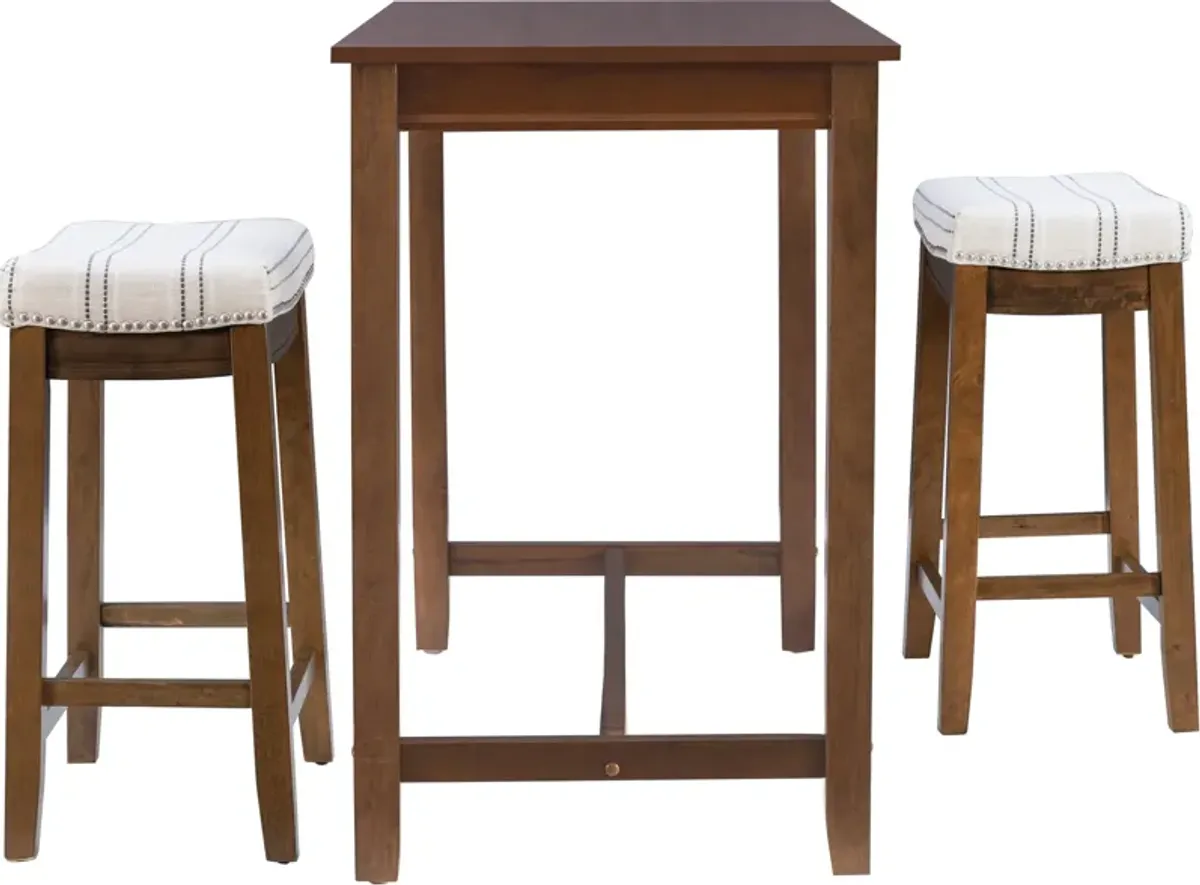 Wilcox 3-Piece Counter-Height Dining Set - Rustic Brown/Stripe