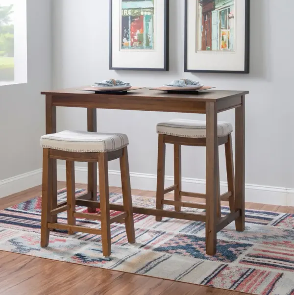 Wilcox Counter-Height Dining Table and 2 Backless Stools - Rustic Brown/Stripe