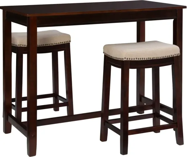 Wilcox Counter-Height Dining Table and 2 Backless Stools - Walnut/Linen
