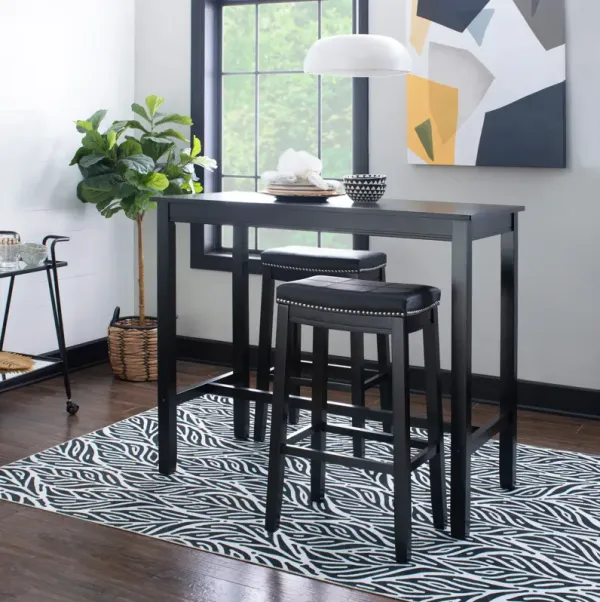 Wilcox Bar Height Table and 2 Backless Stools - Black