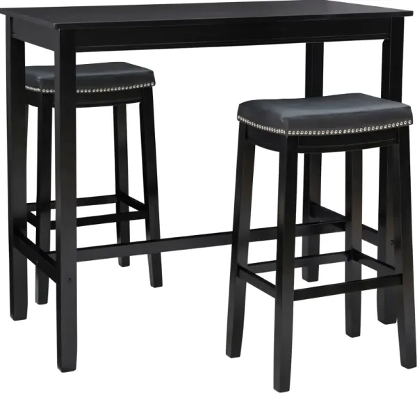 Wilcox Bar Height Table and 2 Backless Stools - Black