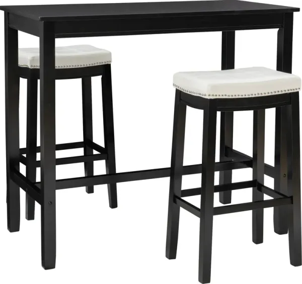 Wilcox Bar Height Table and 2 Backless Stools - Black/White