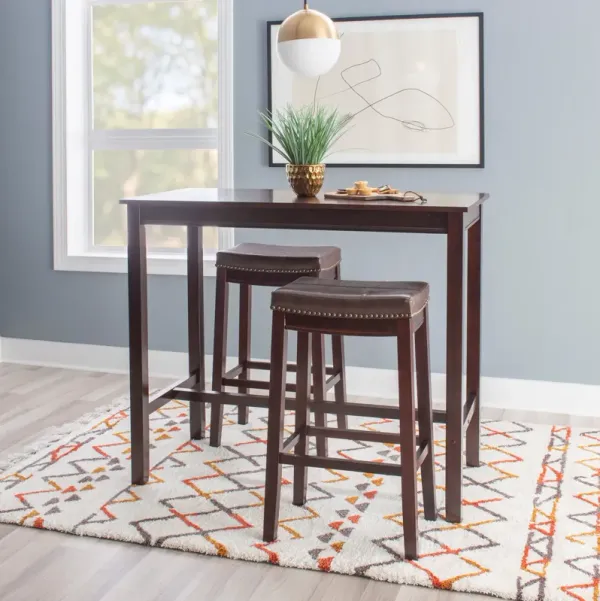 Wilcox Bar Height Table and 2 Backless Stools - Brown