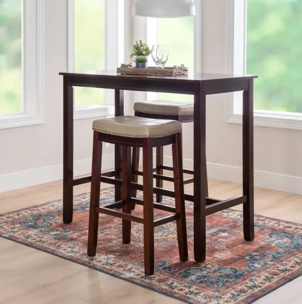 Wilcox Bar Height Table and 2 Backless Stools - Brown/Beige