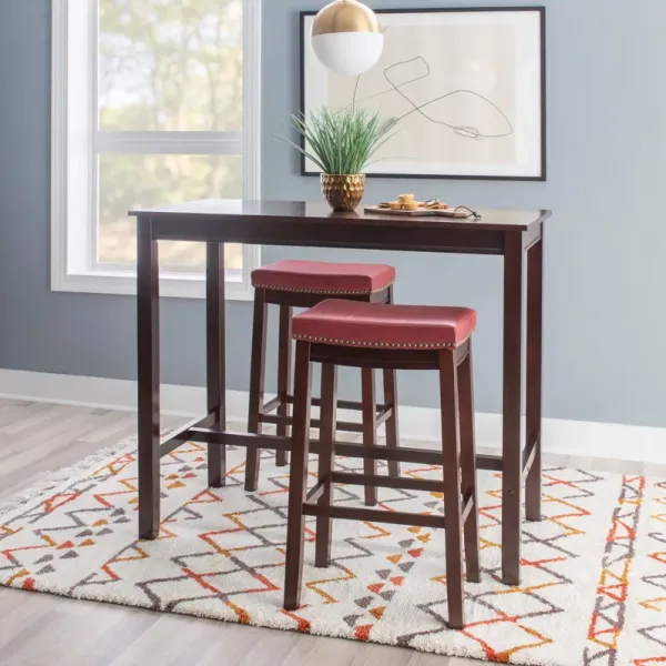 Wilcox Bar Height Table and 2 Backless Stools - Brown/Red