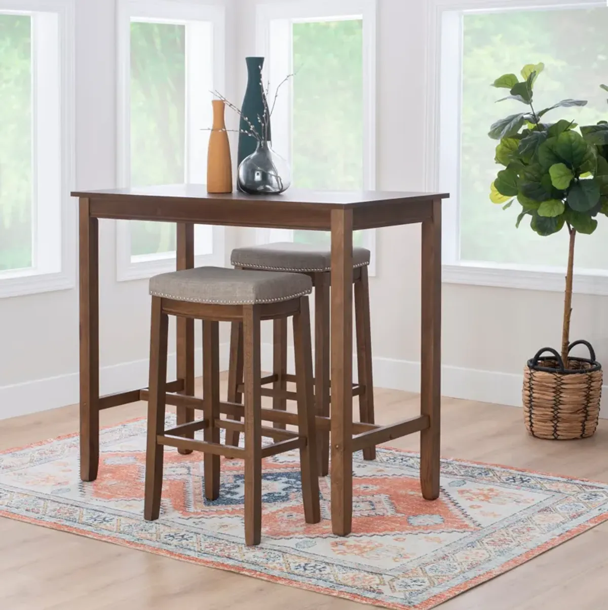 Wilcox Bar Height Table and 2 Backless Stools - Rustic Brown/Gray
