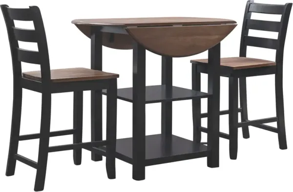 Levy Drop-Leaf Counter-Height Dining Table and 2 Stools - Black