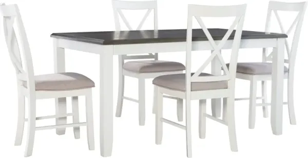 Bassett Dining Table and 4 X-Back Chairs - Gray/White