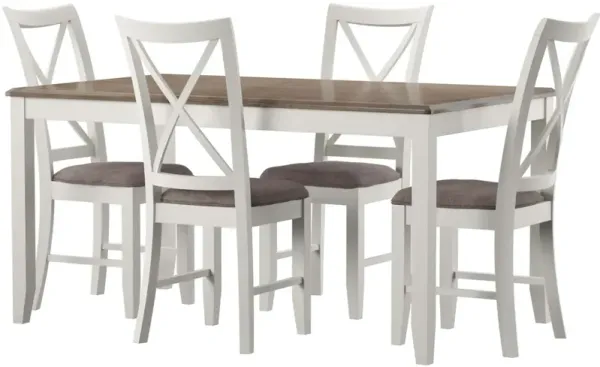 Bassett Dining Table and 4 X-Back Chairs - White/Taupe