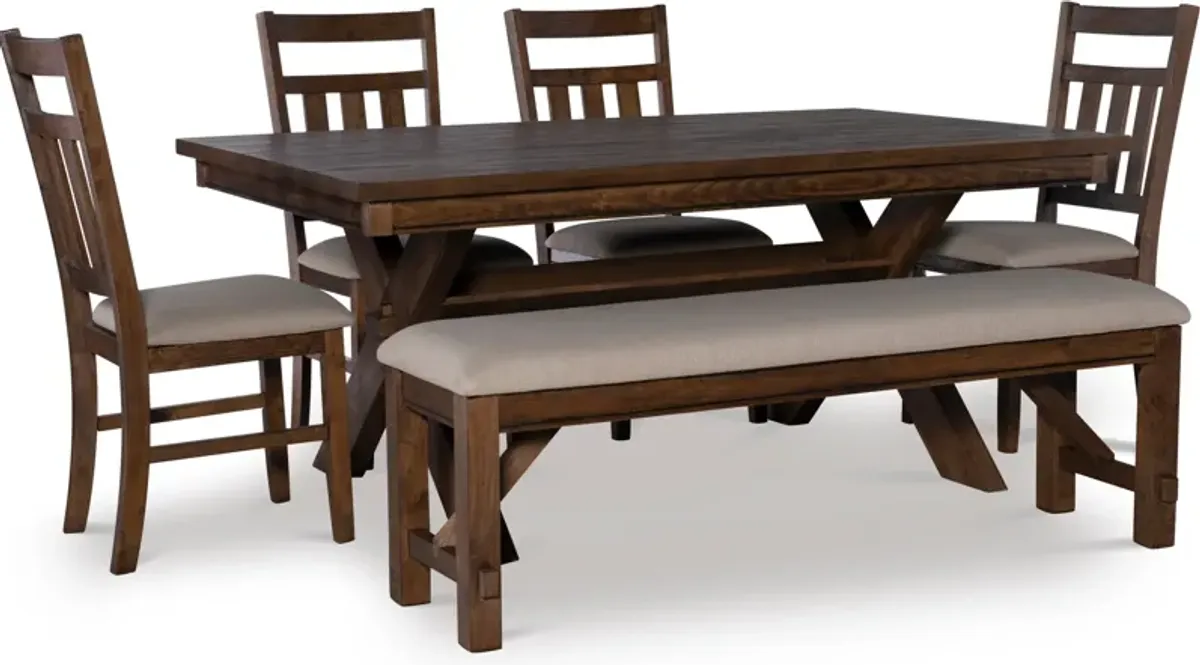 Tonja Dining Table, 4 Dining Chairs and Bench - Brown