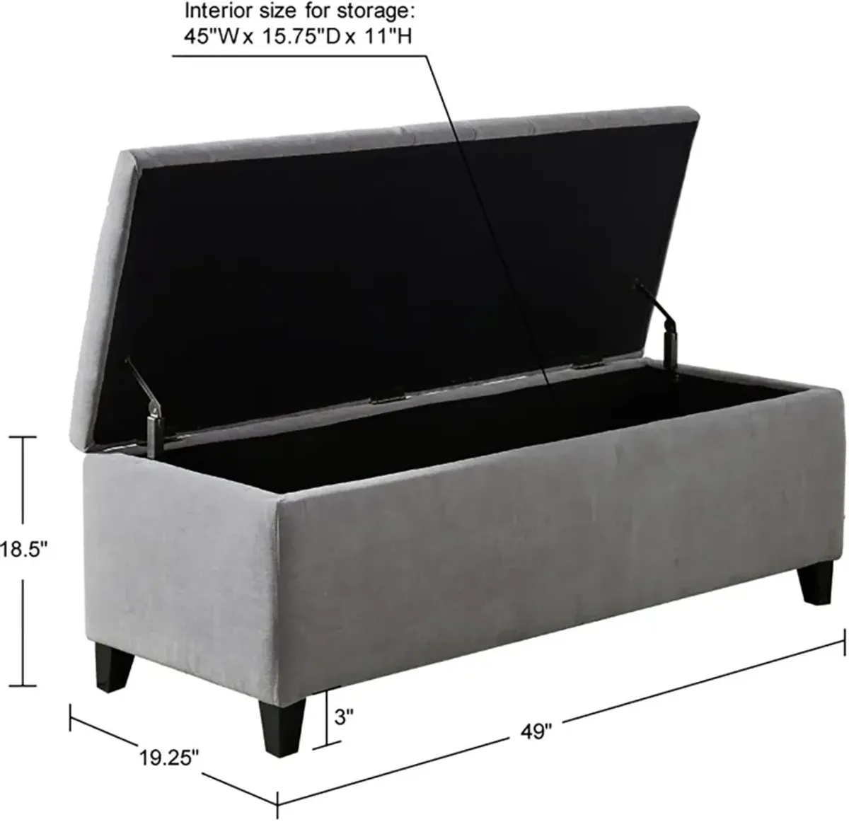 Wilmer Storage Bench - Light Gray