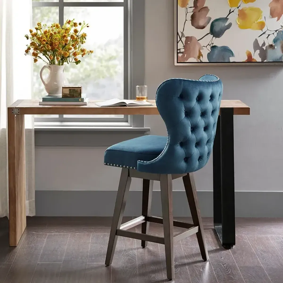 Amenadiel Swivel Counter-Height Stool - Blue