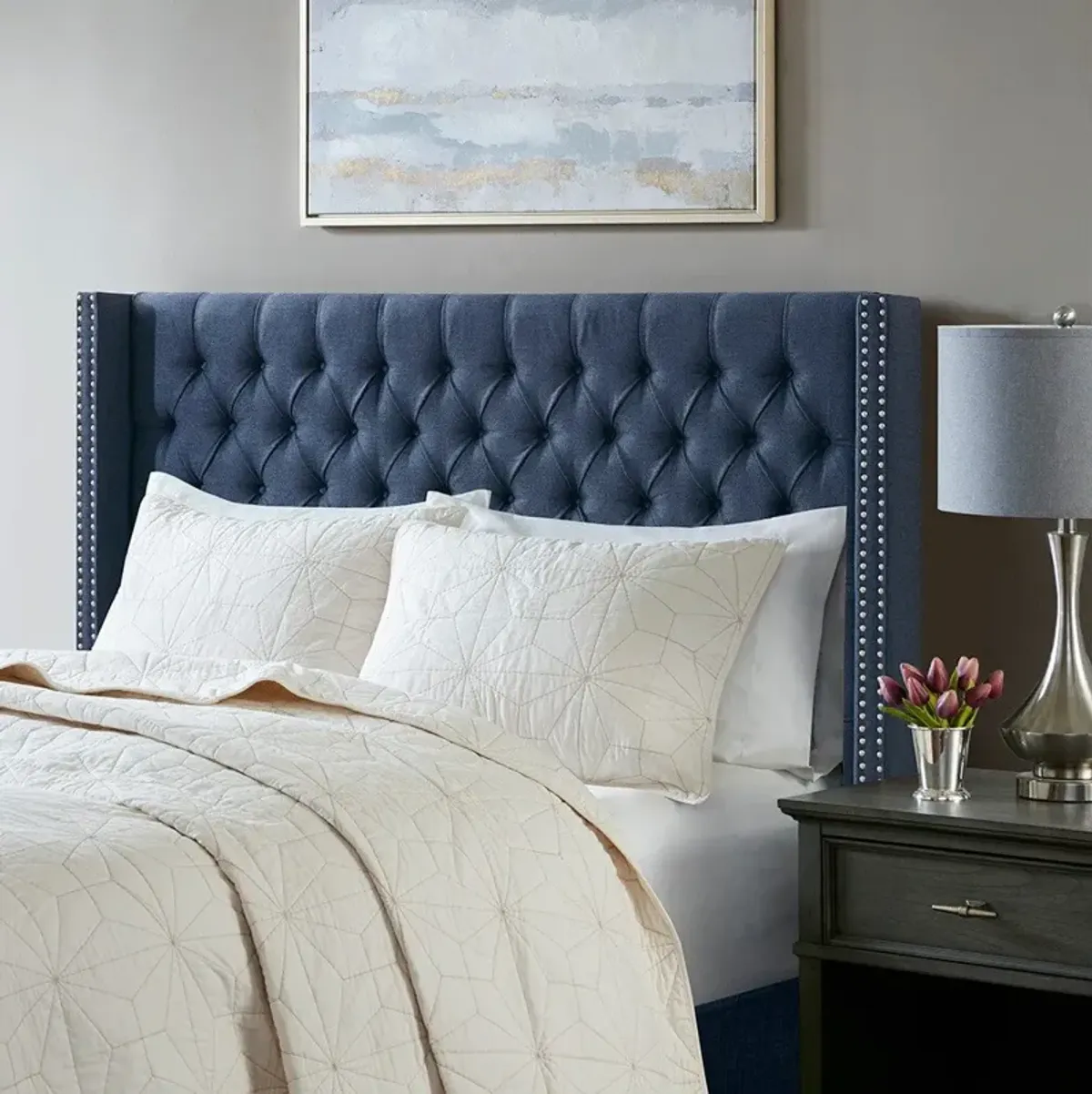 Ellaby Queen Upholstered Headboard - Navy