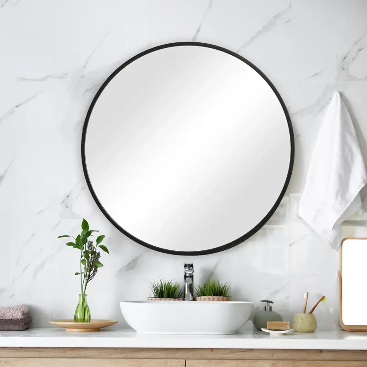 Karin 37'' Round Wall Mirror - Black