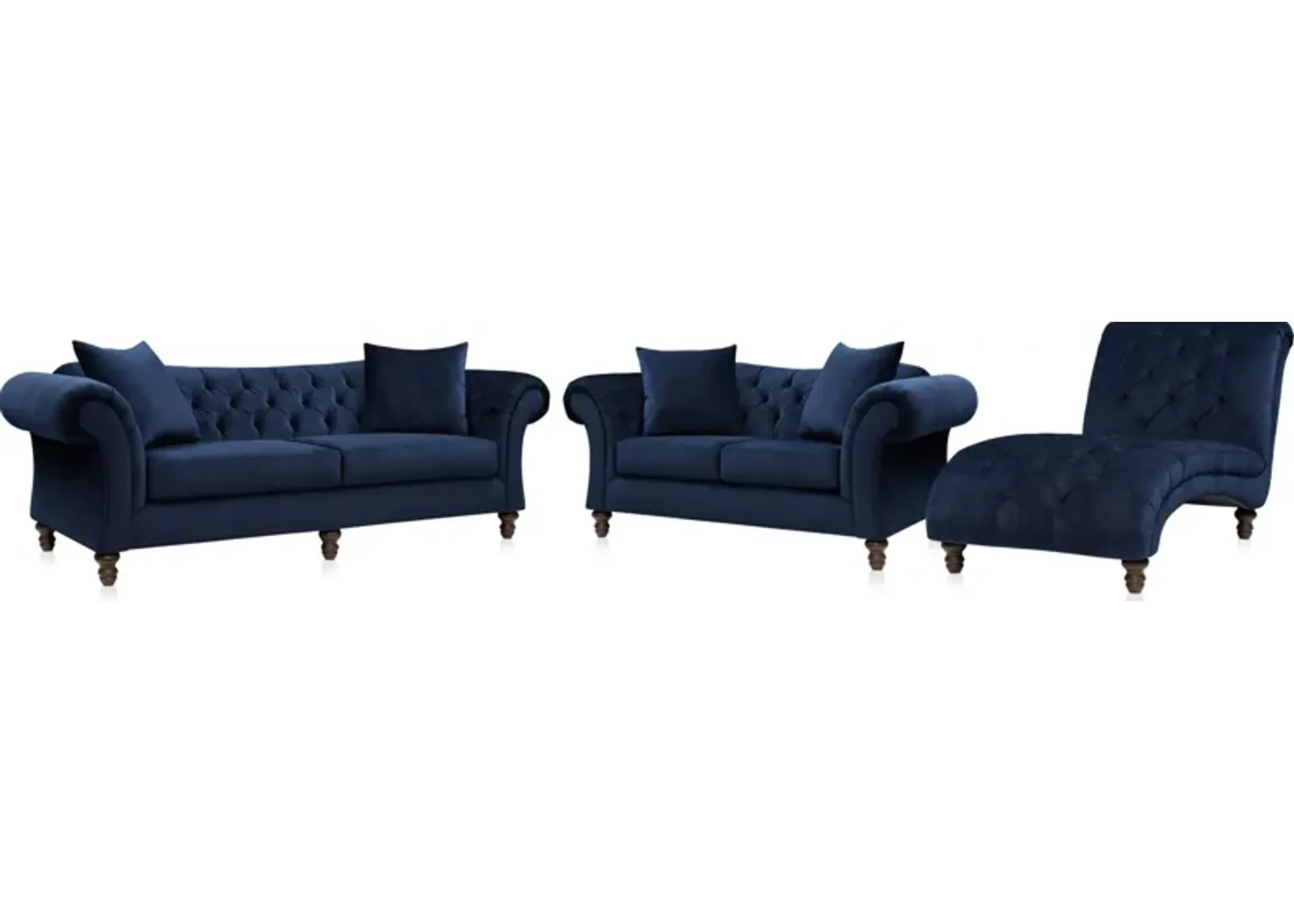 Leah Sofa, Loveseat and Chaise Set - Navy