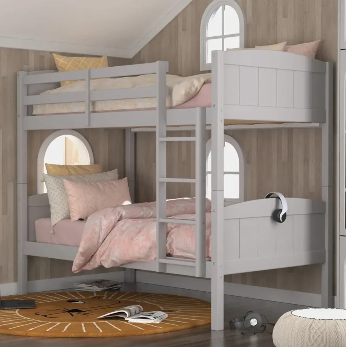 Bassel Twin Over Twin Bunk Bed - Gray