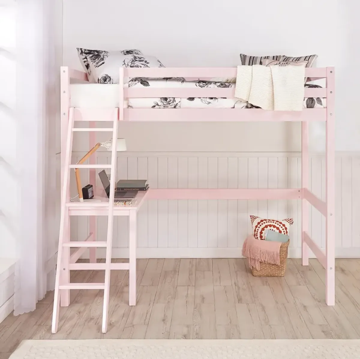 Elara Twin Loft Bed with Desk - Pink