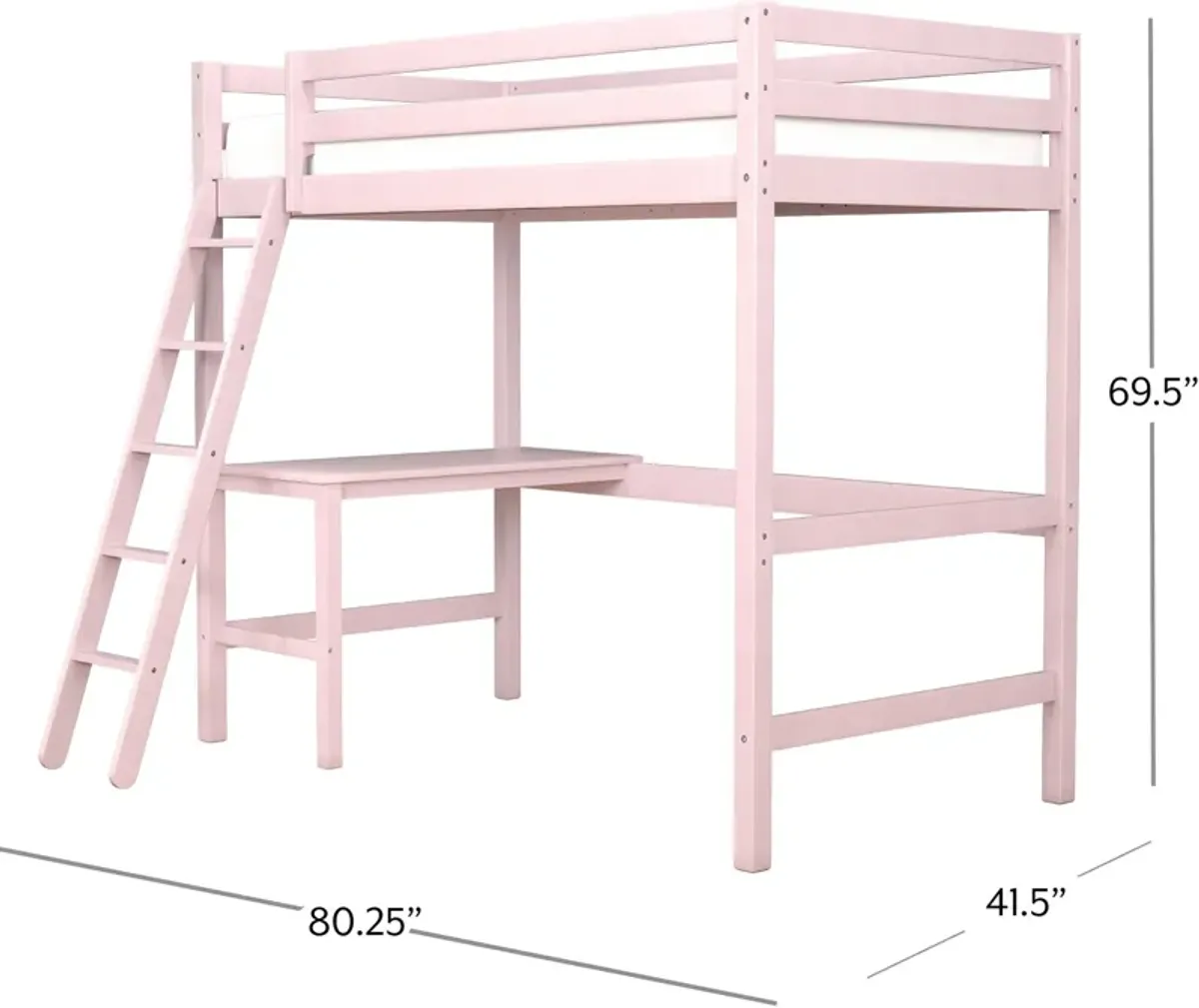 Elara Twin Loft Bed with Desk - Pink