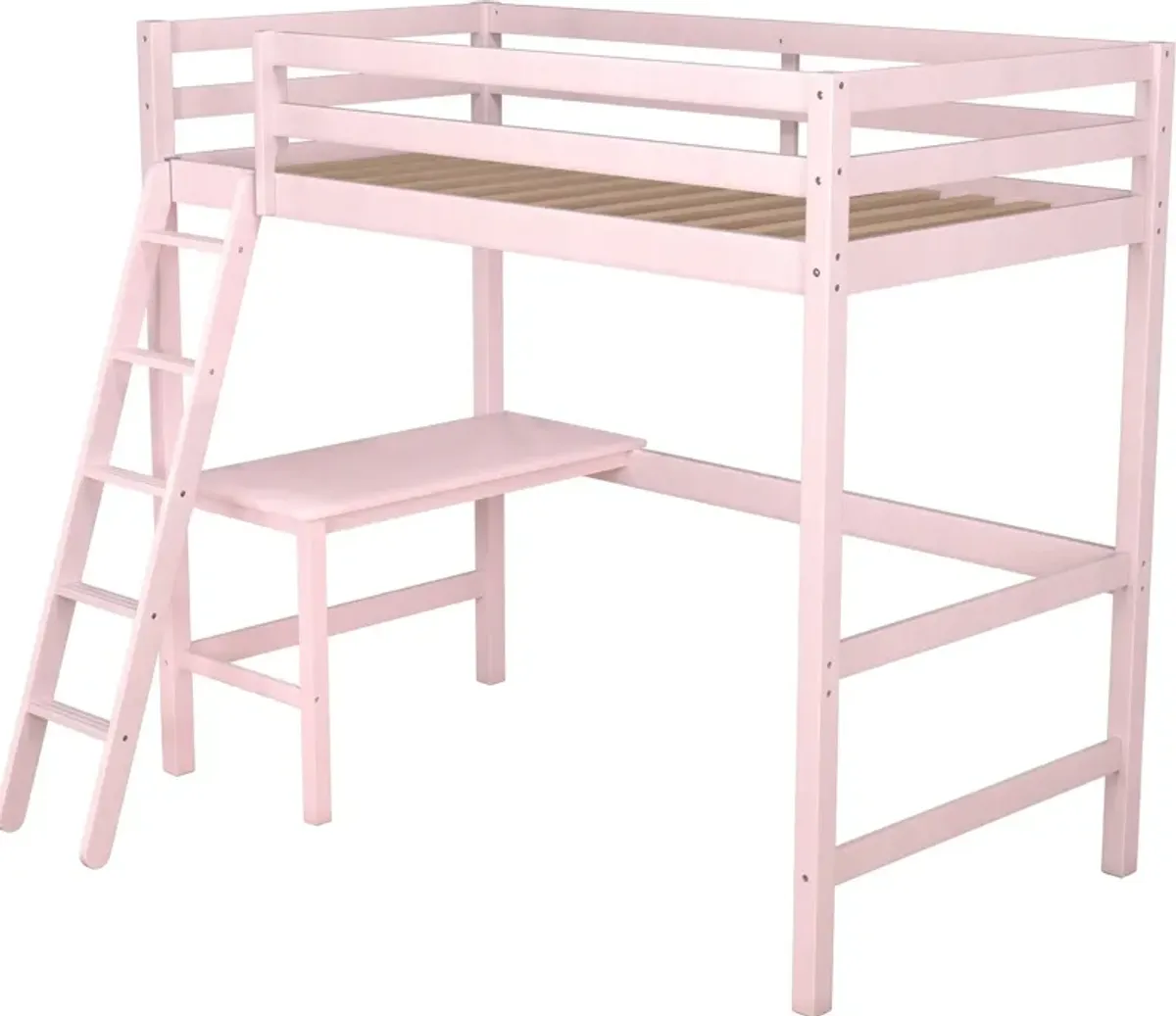 Elara Twin Loft Bed with Desk - Pink