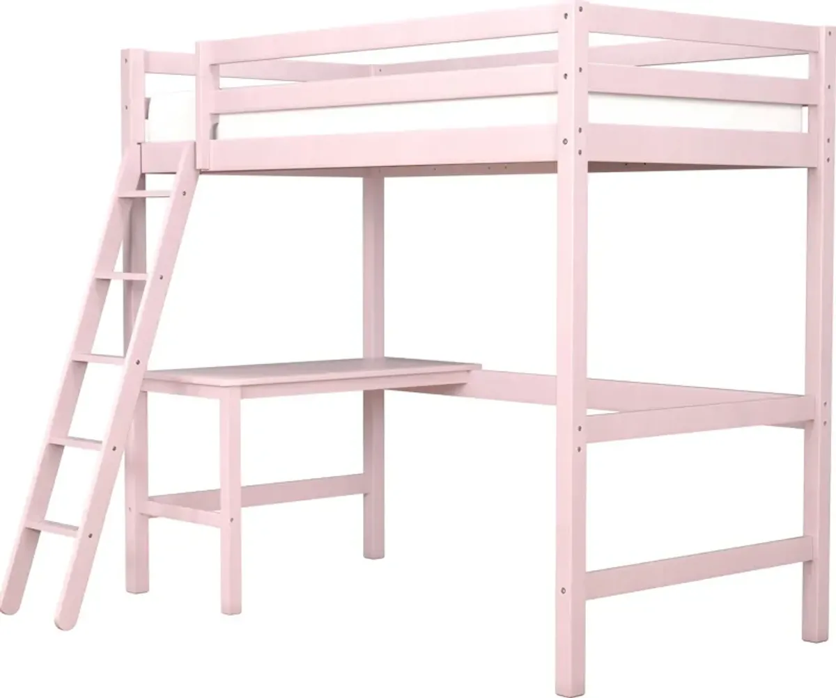 Elara Twin Loft Bed with Desk - Pink