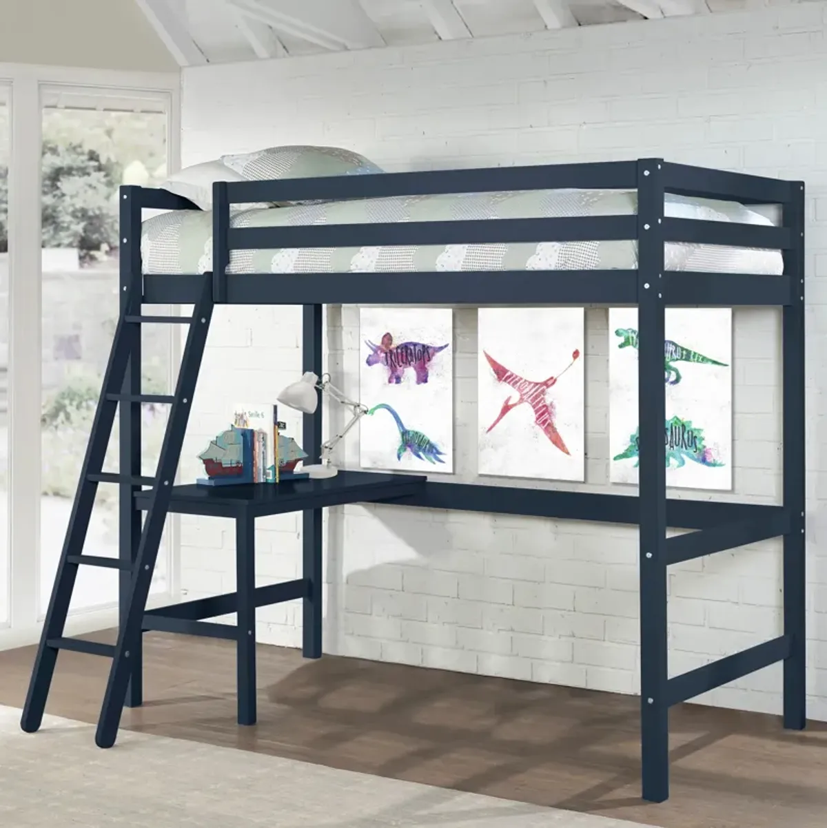 Elara Twin Loft Bed with Desk - Navy