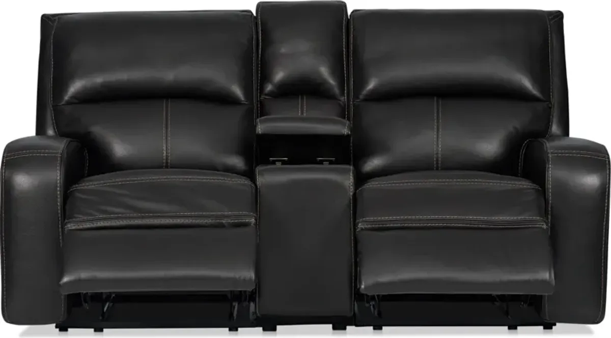 Burke Manual Reclining Leather Loveseat with Console