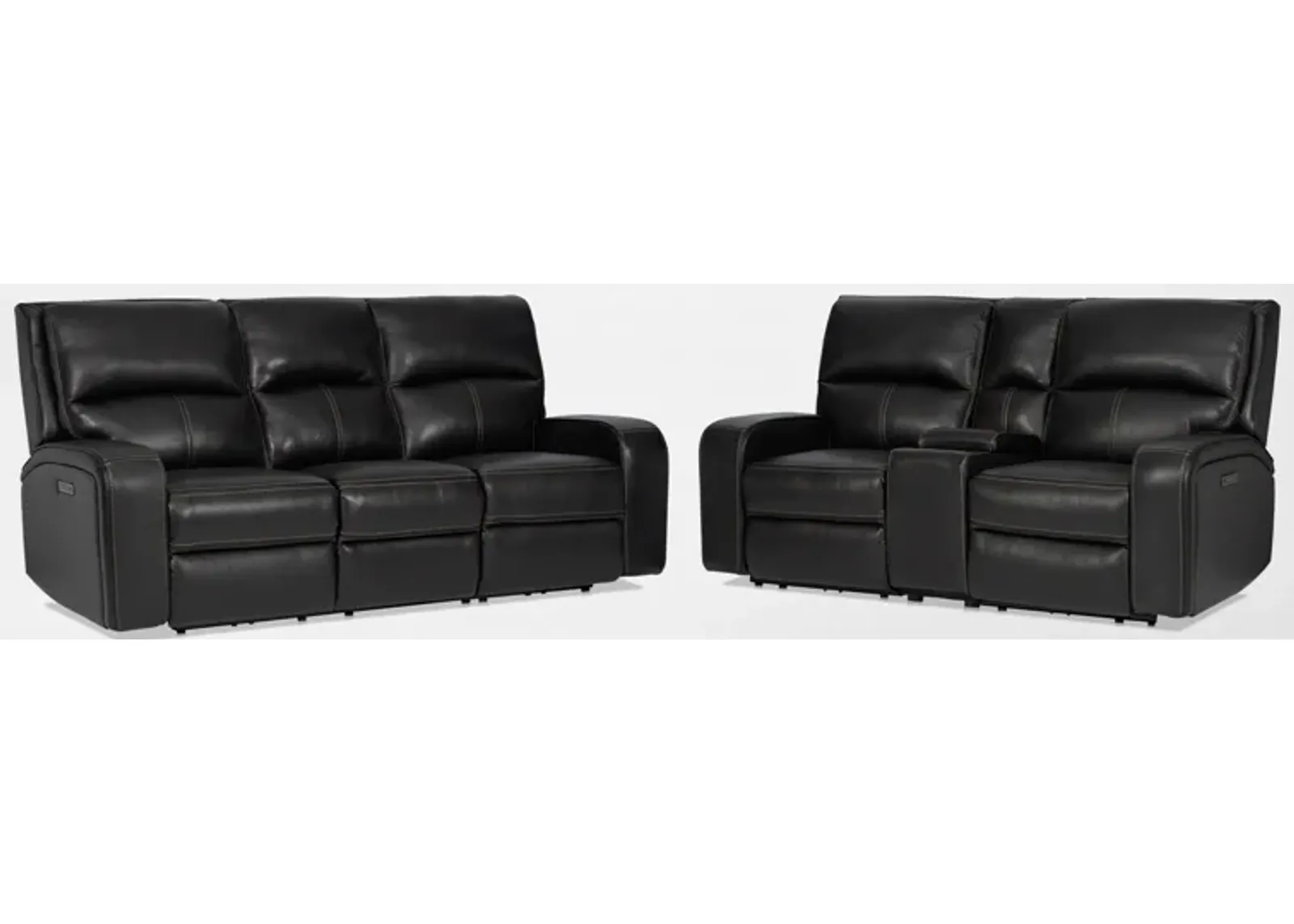 Burke Dual-Power Reclining Leather Sofa and Loveseat