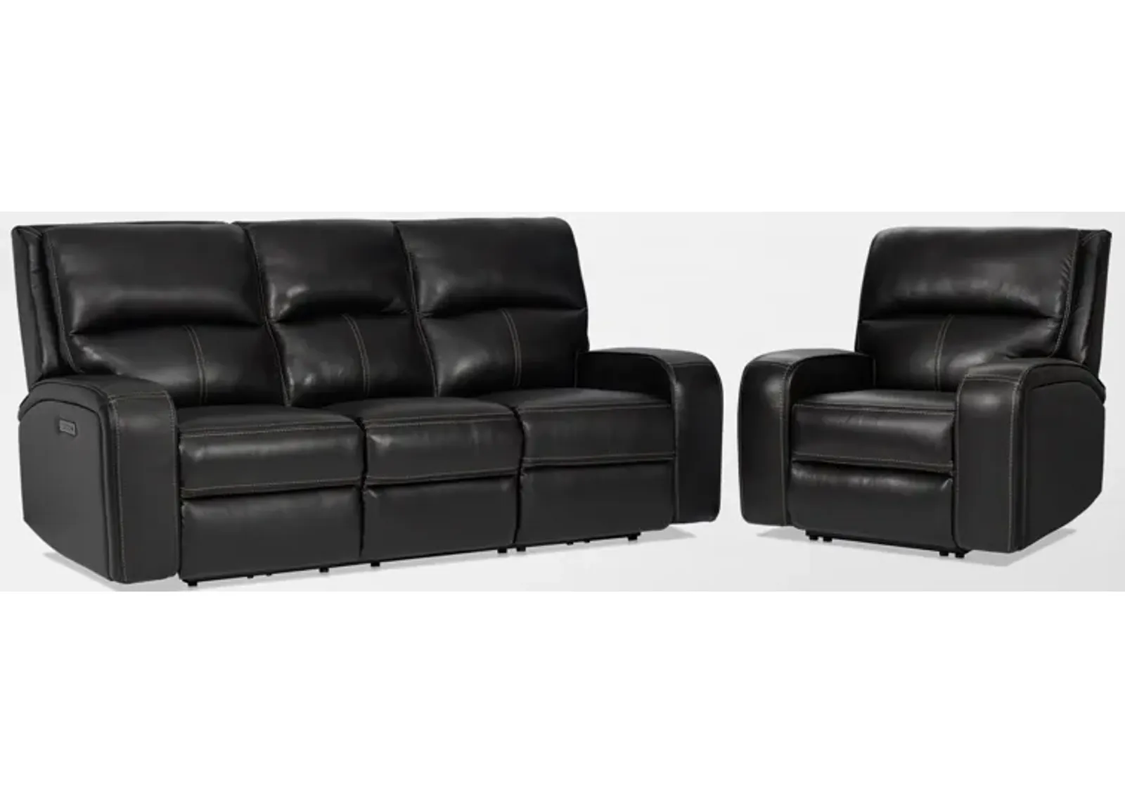 Burke Dual-Power Reclining Leather Sofa and Recliner